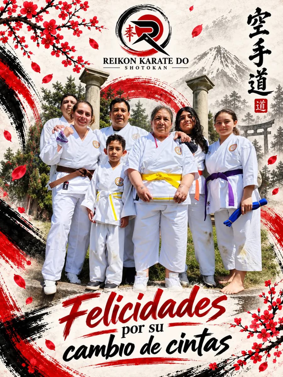 Alumnos de Reikon con sus nuevas cintas tras el cambio de grado