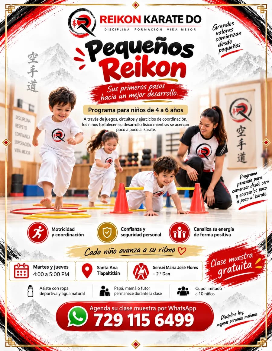 Cartel del programa Pequeños Reikon para niños de 4 a 6 años